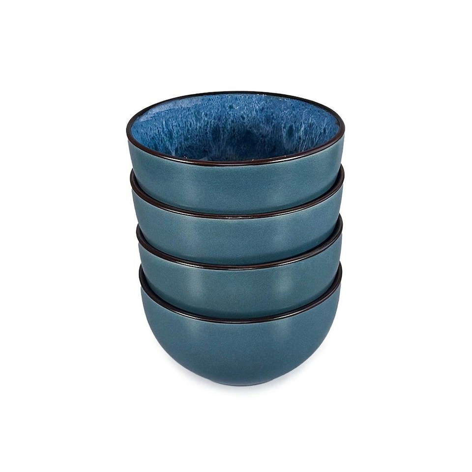 image 1 of Scandi Home Set of Four Drammen 14cm Blue Artisan Glaze Ceramic Cereal Bowls Blue