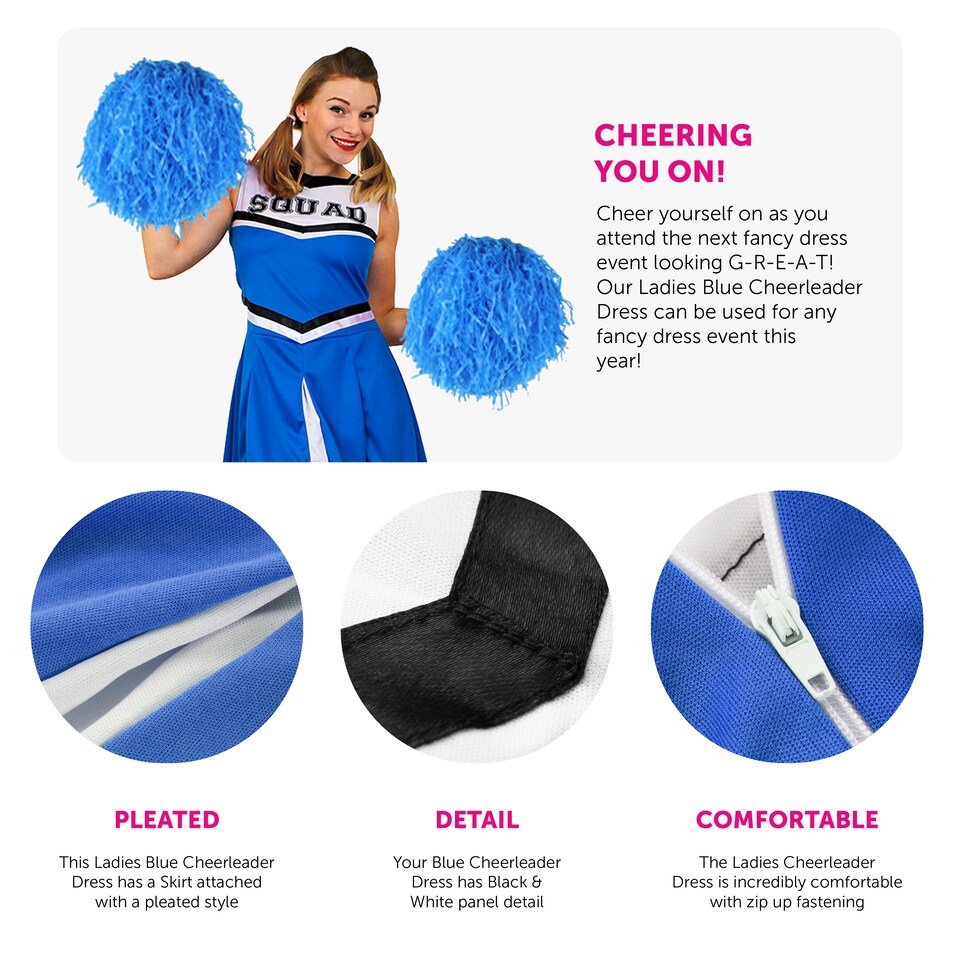 image 1 of Blue Cheerleader Fancy Dress Costume | Blue | XL