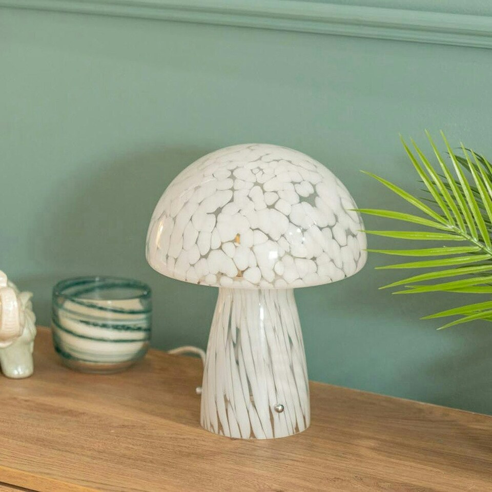 image 1 of ValueLights Beau White Confetti Glass Mushroom Table Lamp White