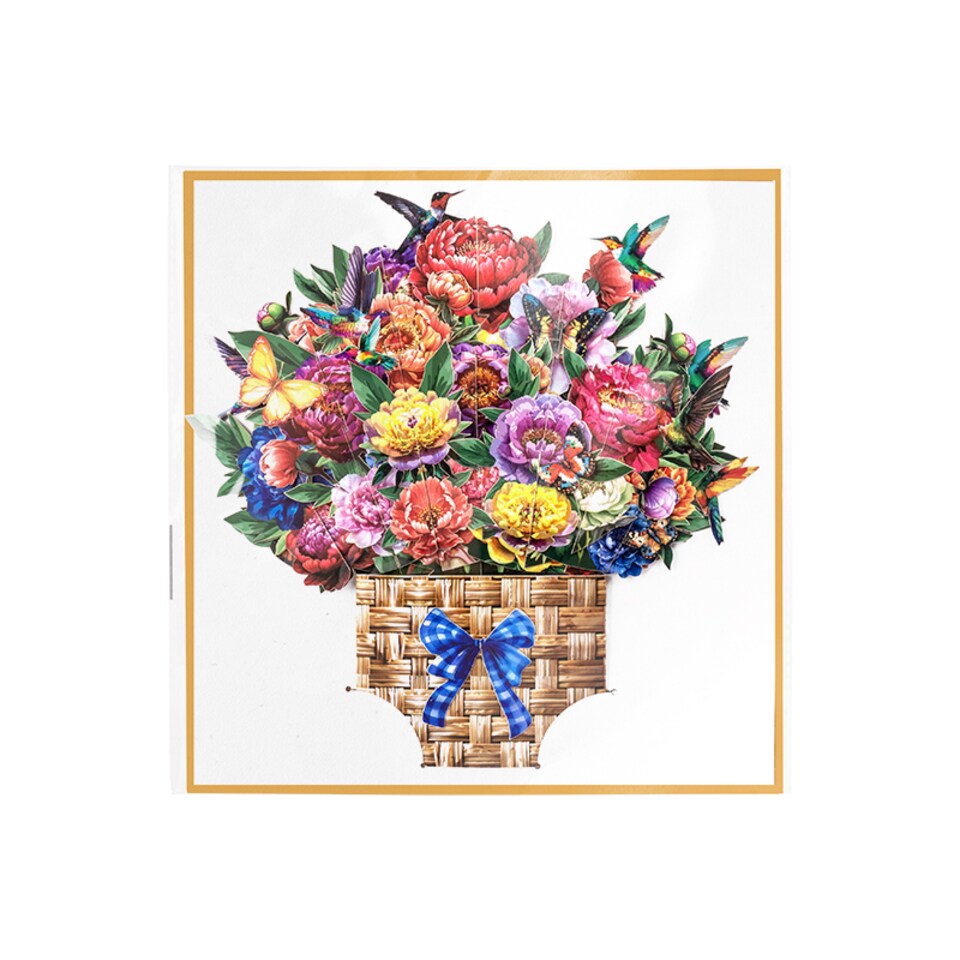 image 1 of Hummingbird Haven Basket of Blooms 3D Pop Up Card