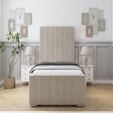 Sloomy Radcliffe Cream Plush Bed Frame With 50" Upholstered Headboard 6' Super King