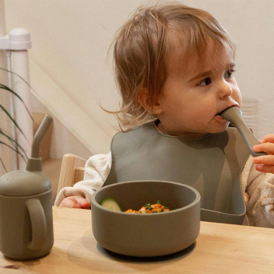 image 1 of Tiny Dining Baby Silicone Weaning Spoon - Silver Sage
