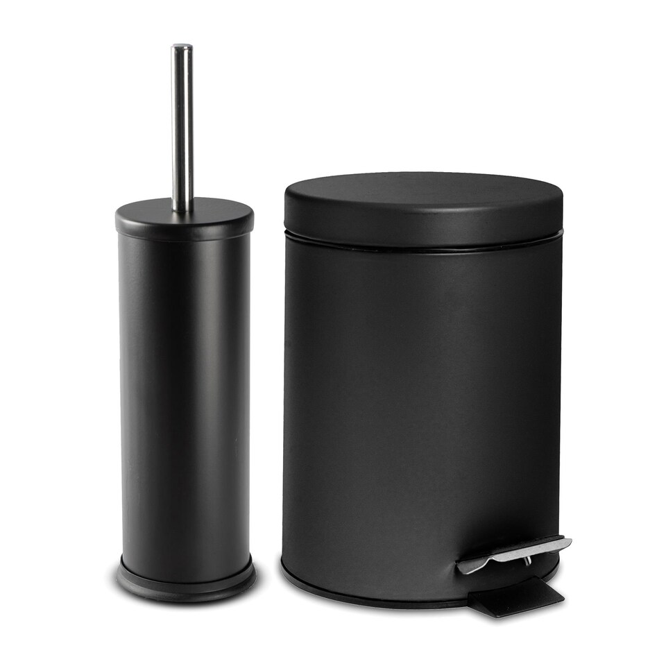 image 1 of Harbour Housewares Round Toilet Brush & Bin Set - Matt Black | Black | Matte Black