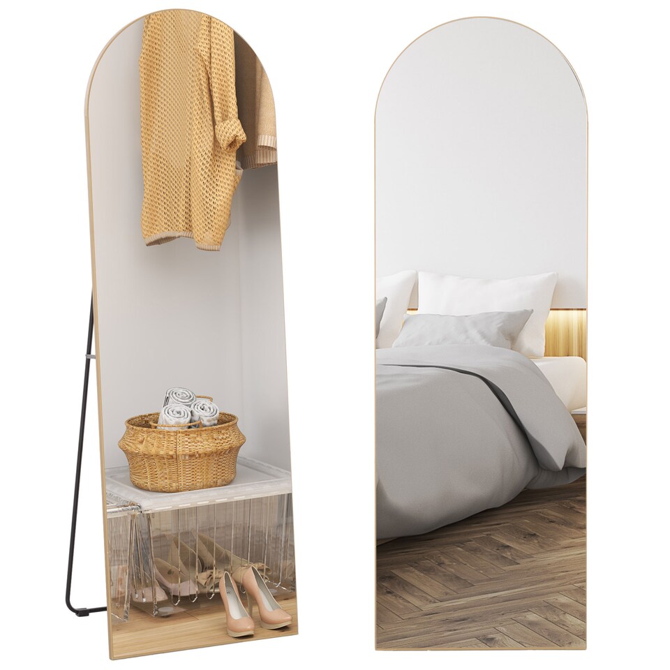 image 1 of HOMCOM Arched Full Length Mirror, 50 150cm Wall Mounted, Leaning, Free Standing Full Body Mirror, Frameless, for Living Room, Bedroom, Gold Tone