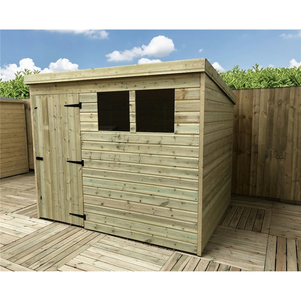 image 1 of 8 x 6 Garden Shed Pressure Treated T&G PENT Wooden Garden Shed - 2 Windows + Single Door (8' x 6' / 8ft x 6ft) (8x6)