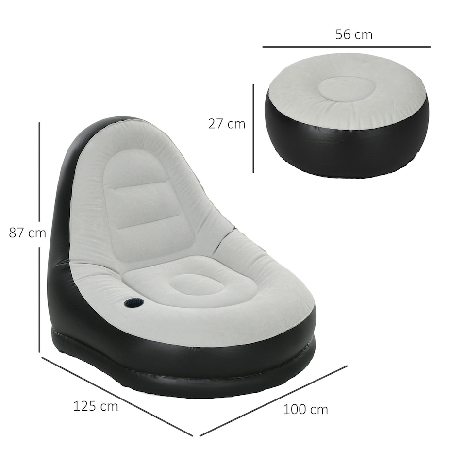 image 1 of Outsunny Inflatable Chair and Footstool for Gaming, Reading, Watching, Grey