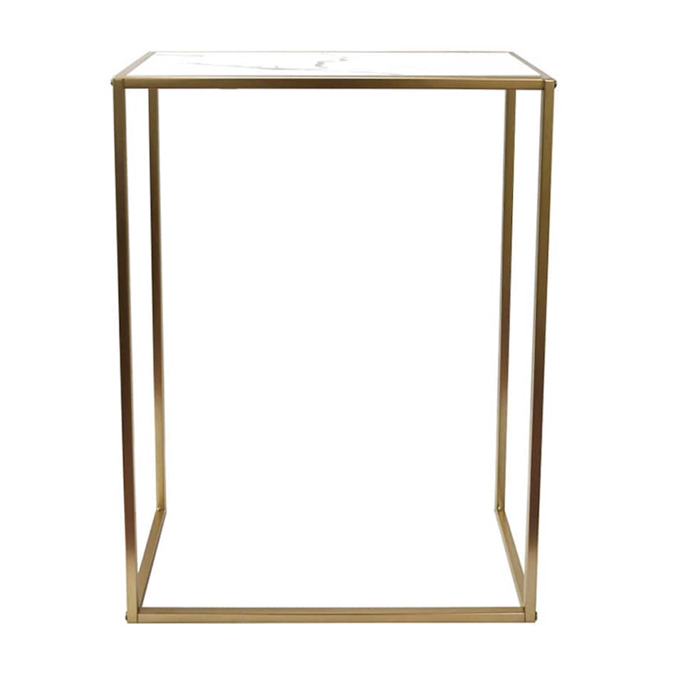 image 1 of OHS Marble Look Top Slim Console Table with Gold Sturdy Metal Frame, White | White | White Marble/Gold