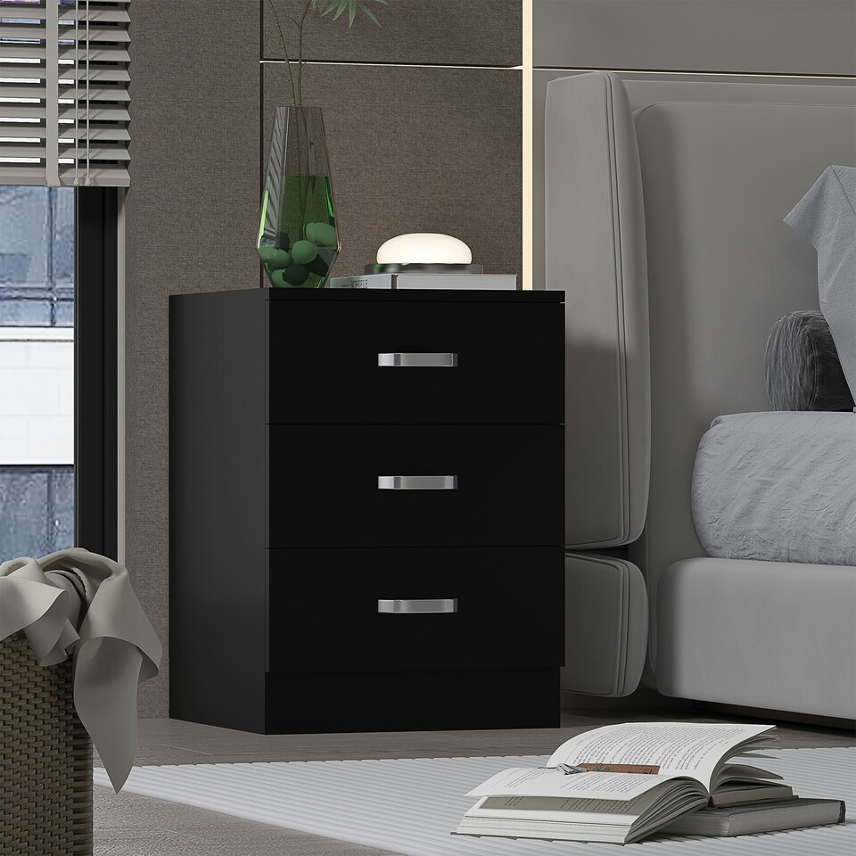 image 1 of FWStyle Tunis 3 Drawer Bedside Chest Matt Black