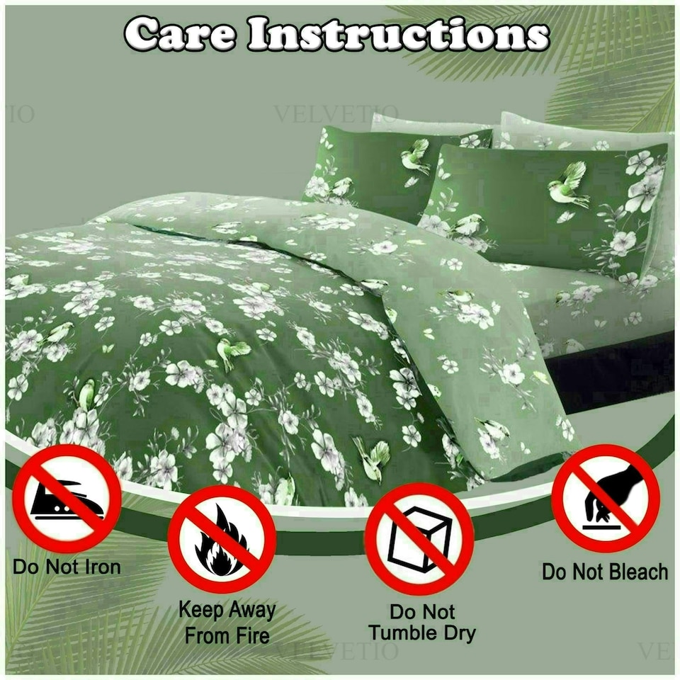image 1 of VELVETIO Birdie Blossom Printed Duvet Cover Set Reversible Polycotton Beddings Blue | King