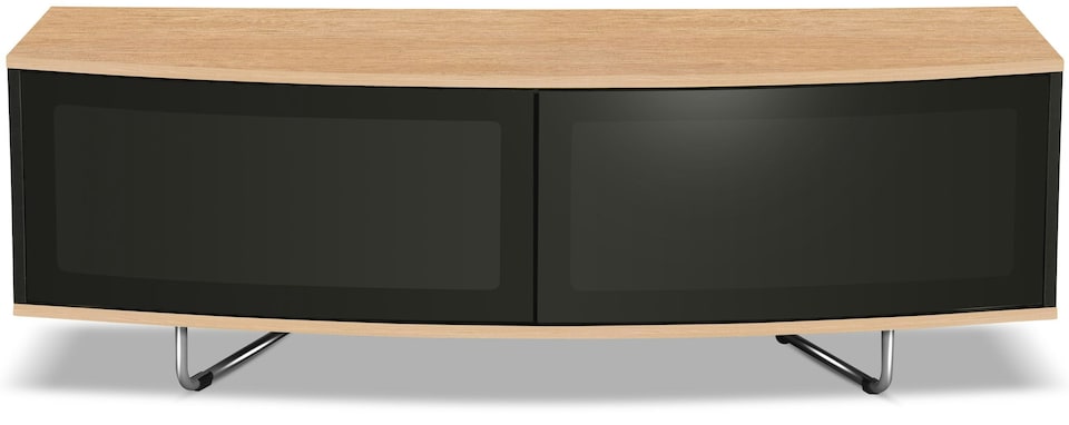image 1 of Centurion Supports Caru Gloss Black and Oak Beam-Thru Remote Friendly Super-Contemporary "D" Shape Design 32"-65" LED/OLED/LCD TV Cabinet | Black | Oak | 1