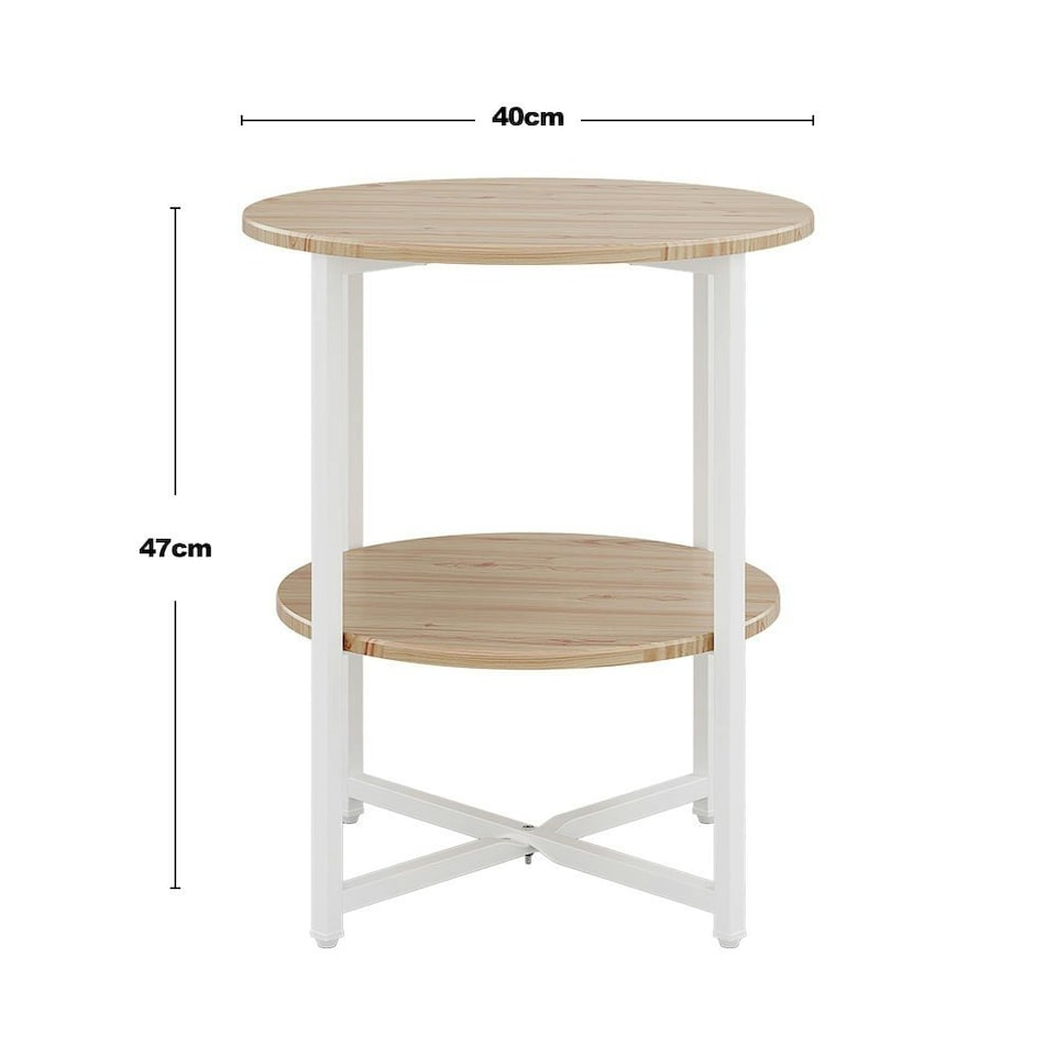 image 1 of Living and Home Small Round Coffee Table with 2 Tier - Natural and White