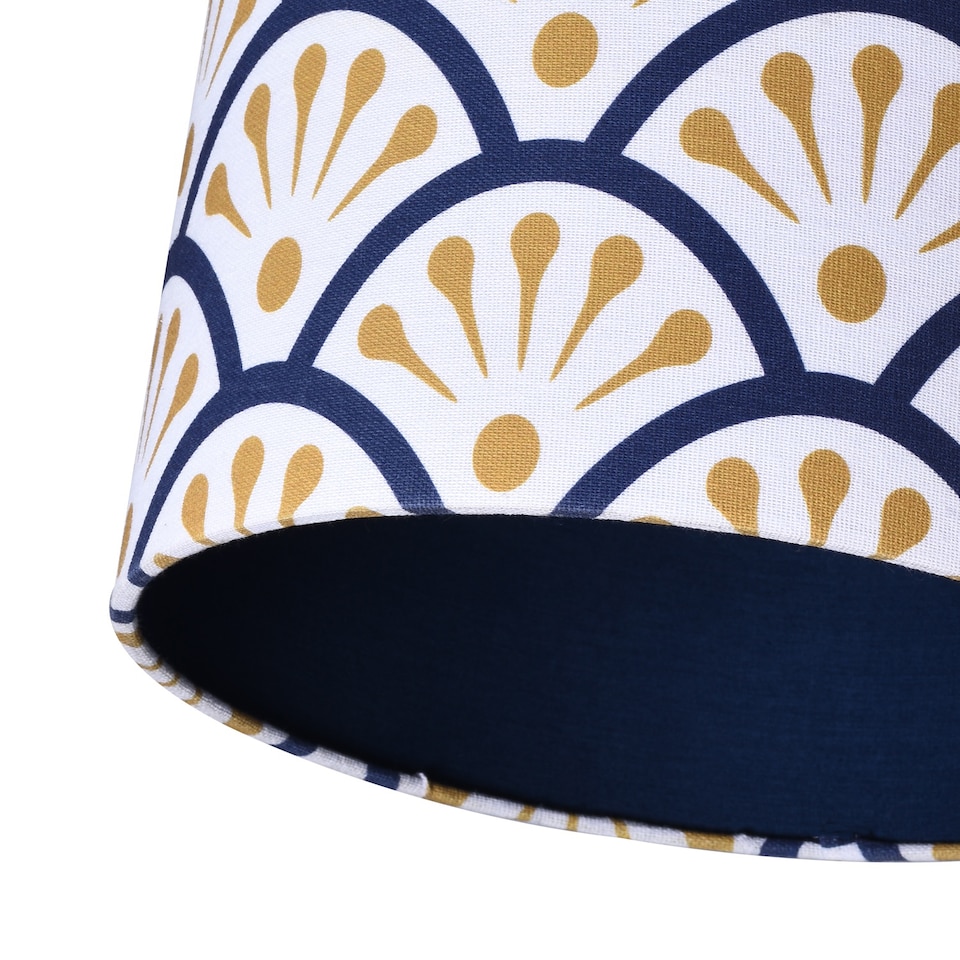 image 1 of Unique Moroccan Floral Designer 25cm Navy Midnight Blue and Ochre Drum Lampshade | Blue
