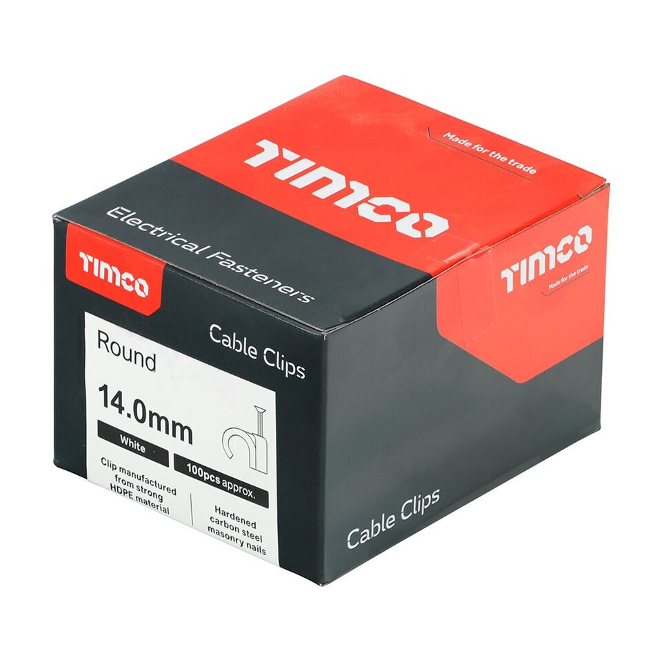 image 1 of Timco - Round Cable Clips - White (Size To fit 14.0mm - 100 Pieces)