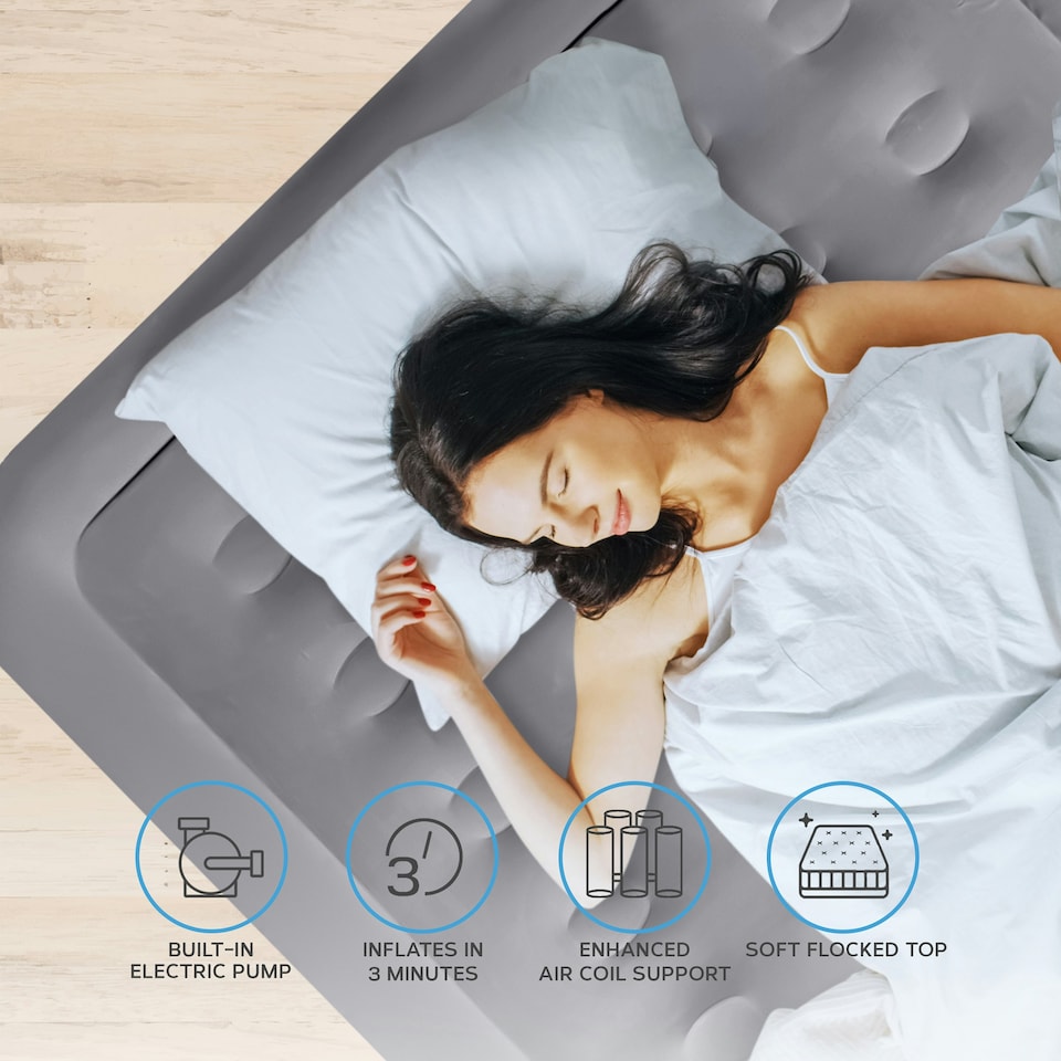 image 1 of Get Fit Air Bed With Built In Electric Pump - Premium King Size - Blow Up Bed With 2 X Free Pillows - Elevated Inflatable Air Mattress | Black | Black / Grey | 1