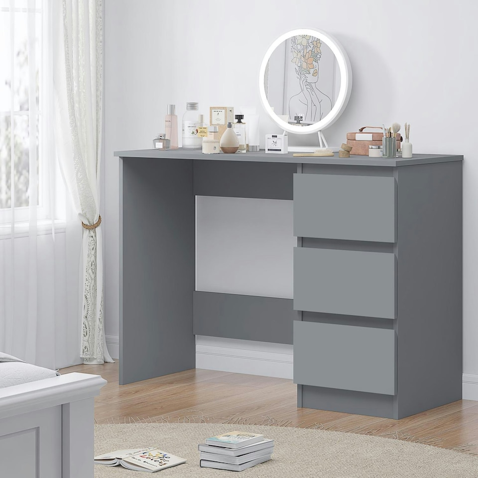 image 1 of FWStyle Stora 3 Drawer Dressing Table - Matt Dark Grey Grey