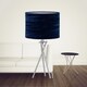 image 3 of Set of 2 Chrome Tripod Table Lamps with Navy Blue Velvet Shades | Chrome | Polished chrome plate and navy velvet | 2