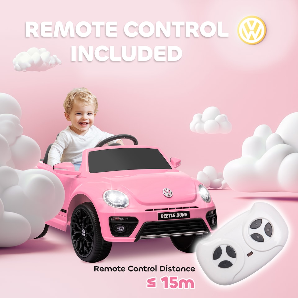 image 1 of AIYAPLAY Volkswagen Beetle Licensed 12V Ride on Car w/ Remote Control, Pink