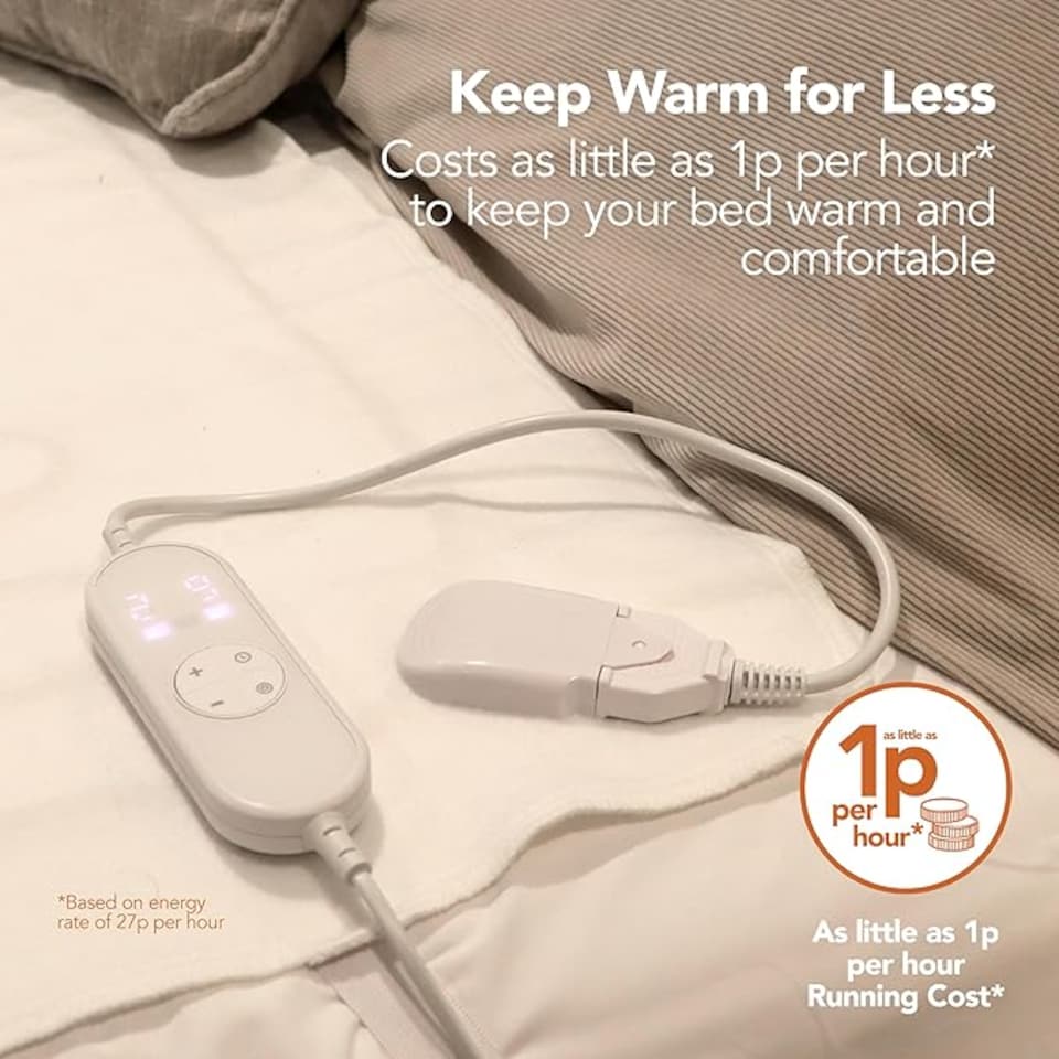 image 1 of Igenix Digital Heated Underblanket, 40W, Polyester, 1-9hr Timer, Machine Washable, White, Single Size