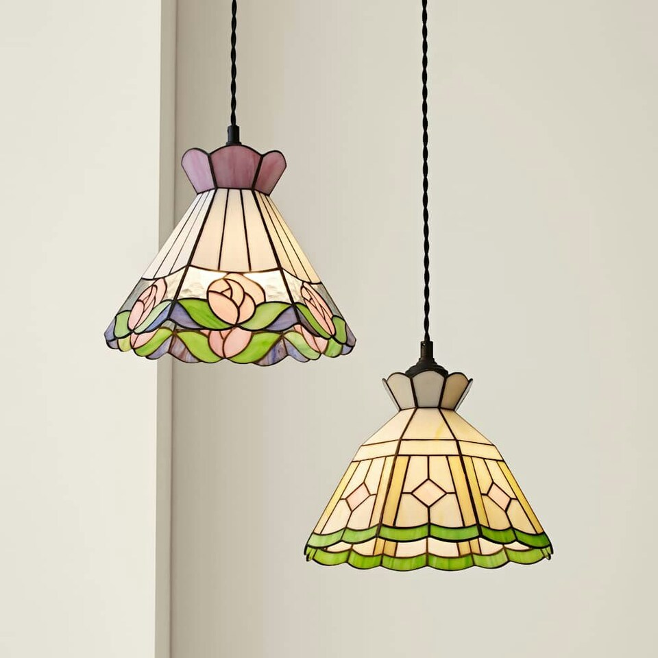 image 1 of ValueLights Evelyn Tiffany Rose Glass Ceiling Pendant Lamp Shade Multi