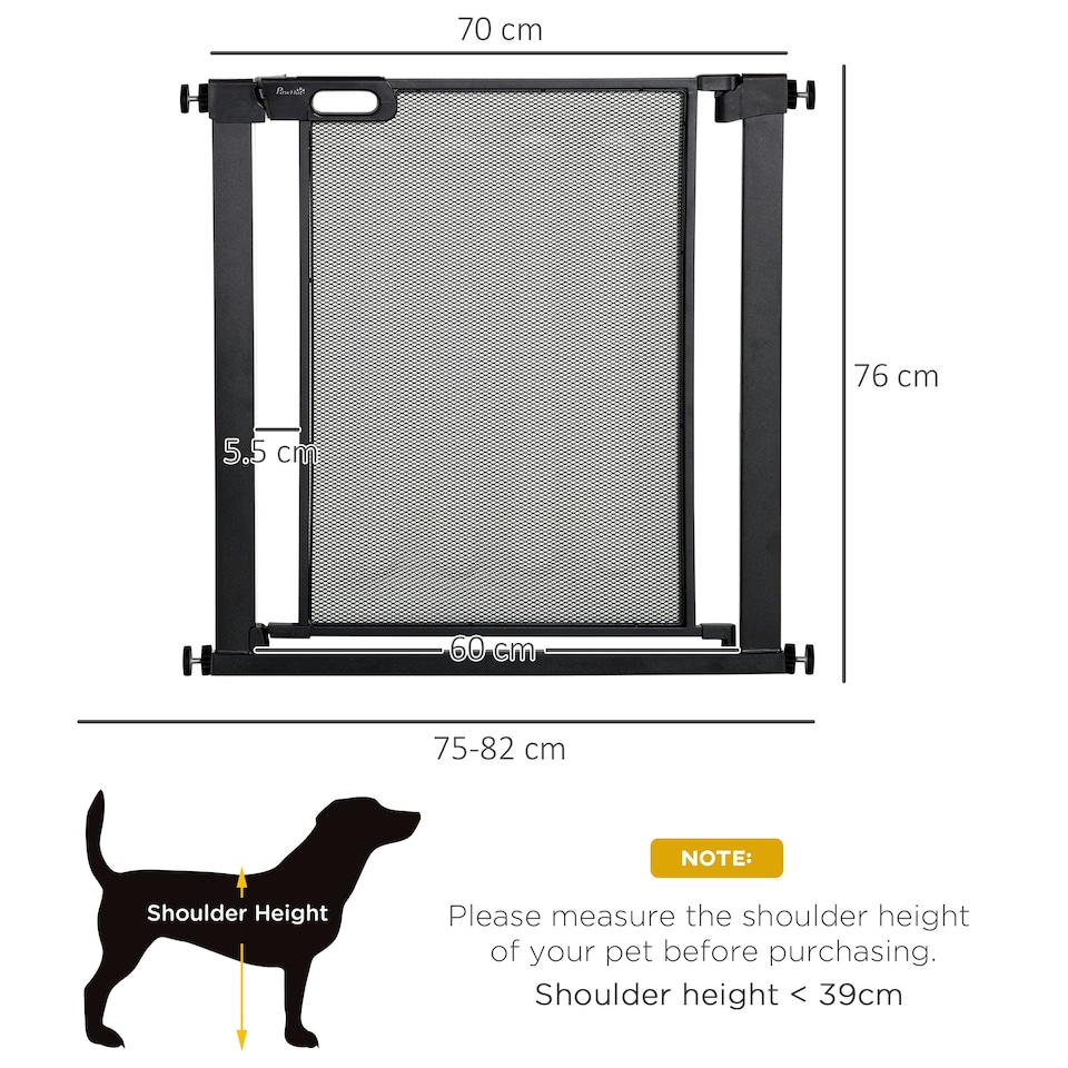 image 1 of PawHut Pressure Fit Safety Gate for Stairs w/ Auto Close 75-82 cm - Black