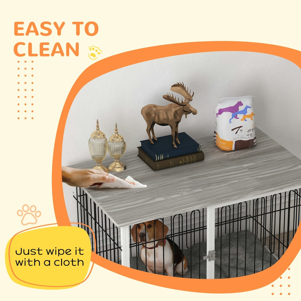 image 1 of PawHut Dog Crate Furniture End Table w/ Soft Washable Cushion, Lockable Door
