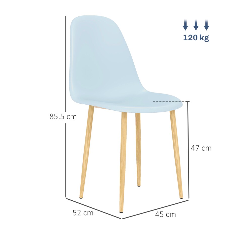 image 1 of HOMCOM Modern Dining Chairs Set of 4, Kitchen Chairs with Backrest and Steel Legs for Dining Room, Living Room, Light Blue | Blue