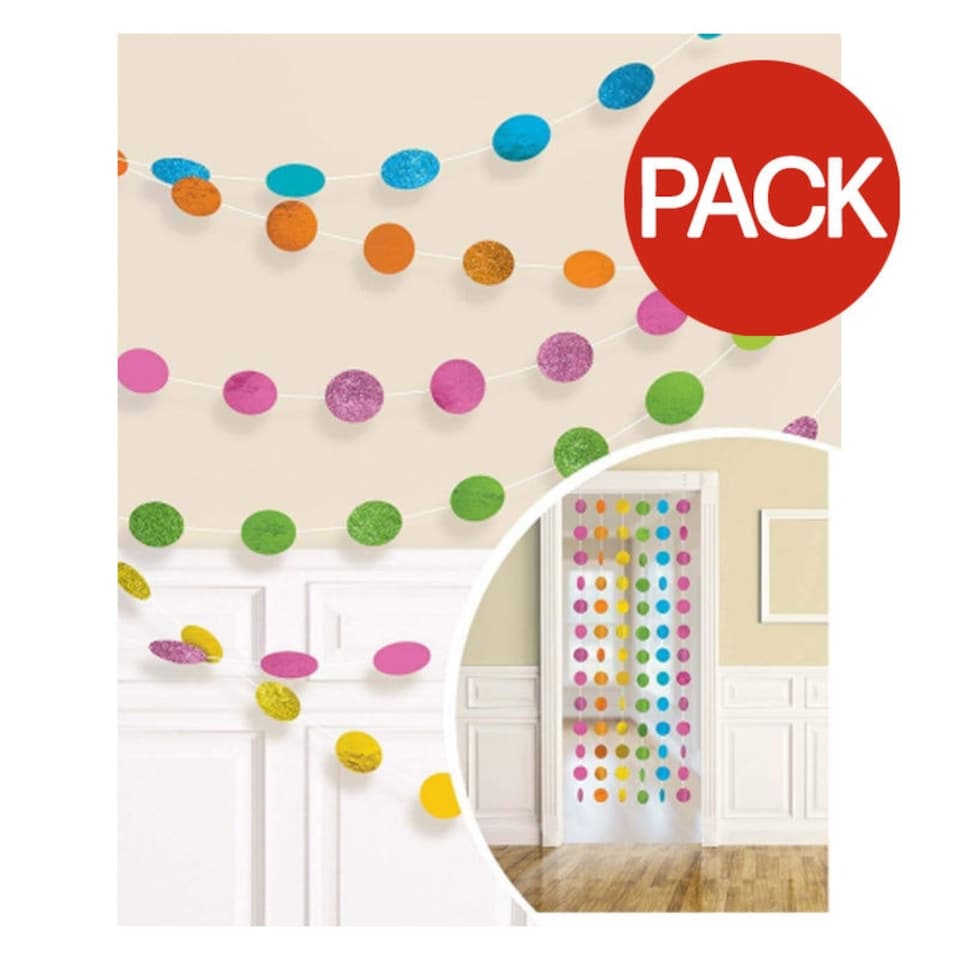Amscan Glitter Polka Dot Garland (Pack of 6) - Multicoloured - One Size