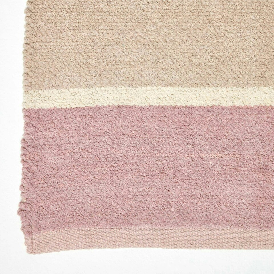 image 1 of Homescapes Cotton Chenille Striped Rug Blue Beige Purple Grey Natural - 45 x 70 cm Pink | 45 x 70 cm