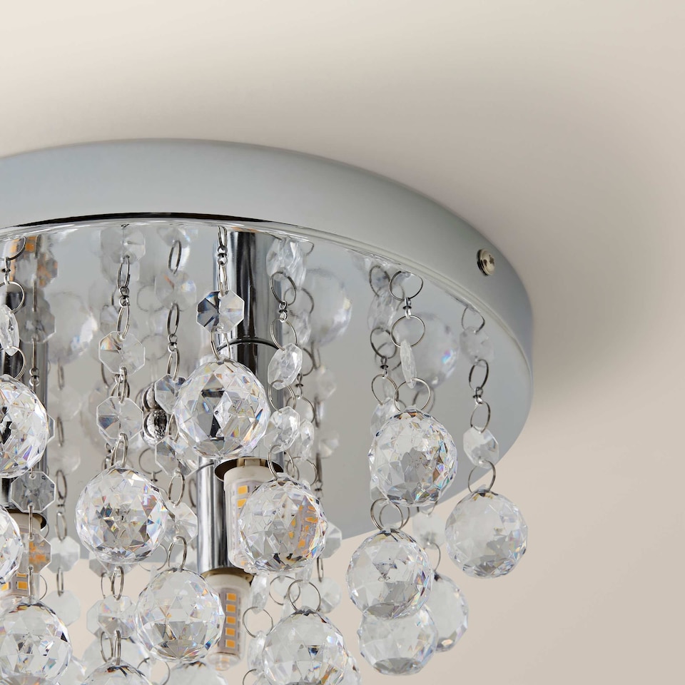 image 1 of ValueLights Mitre Chrome Droplet Flush Ceiling Fitting Clear Droplets | Chrome