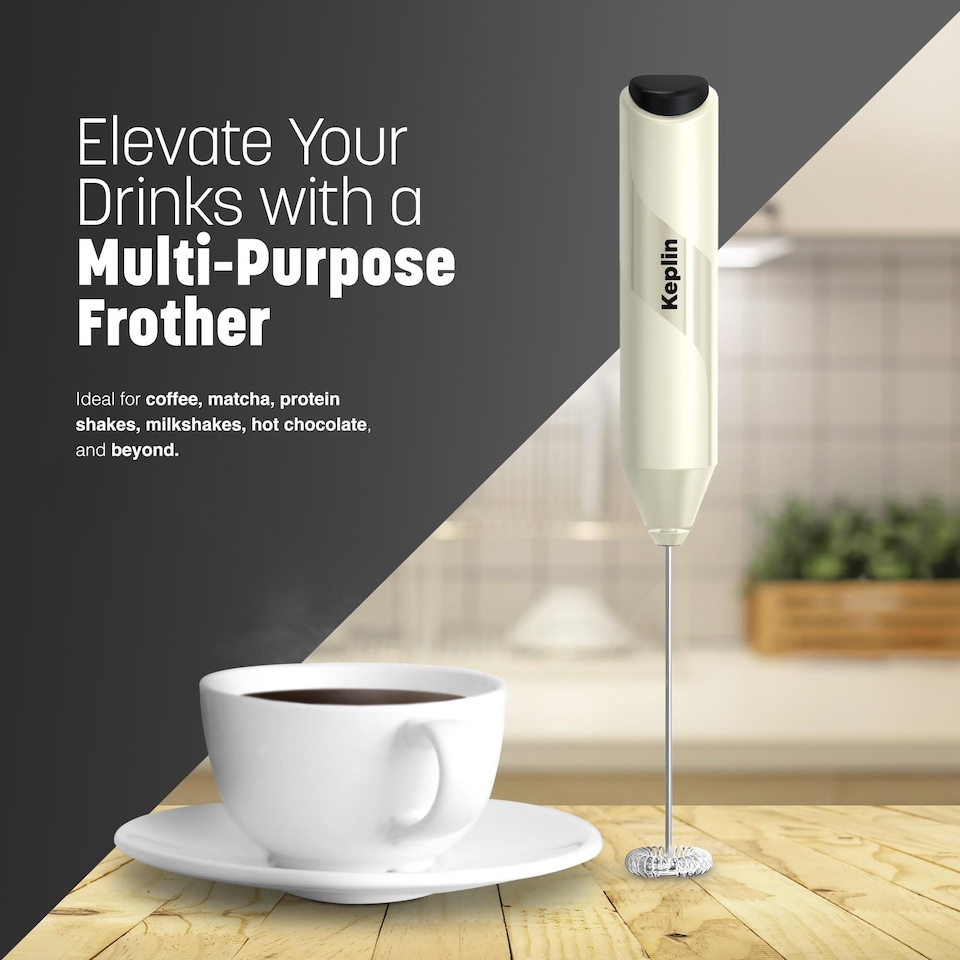 image 1 of Keplin Handheld Milk Frother with Stand Stainless Steel Electric Whisk