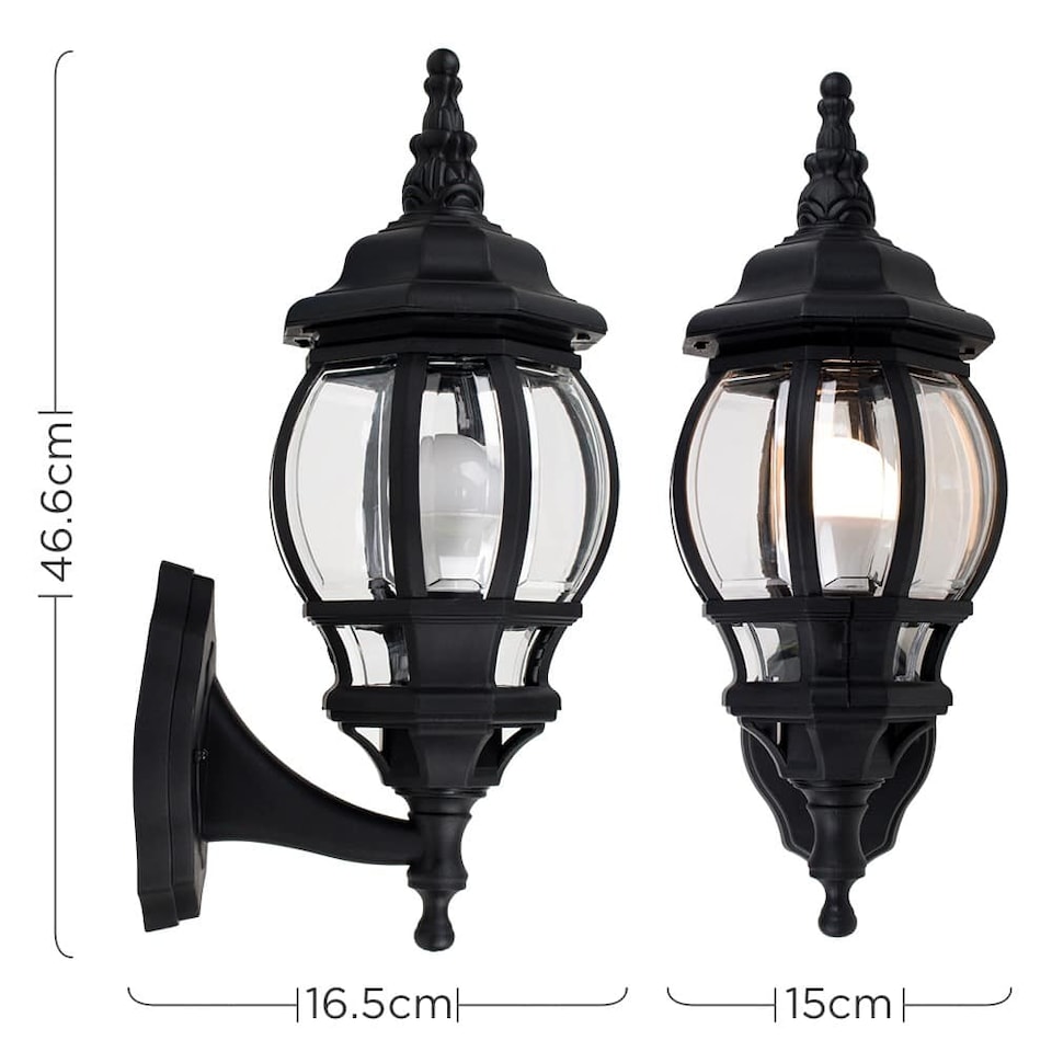 image 1 of ValueLights Windsor Black Outdoor Security Lantern Wall Light