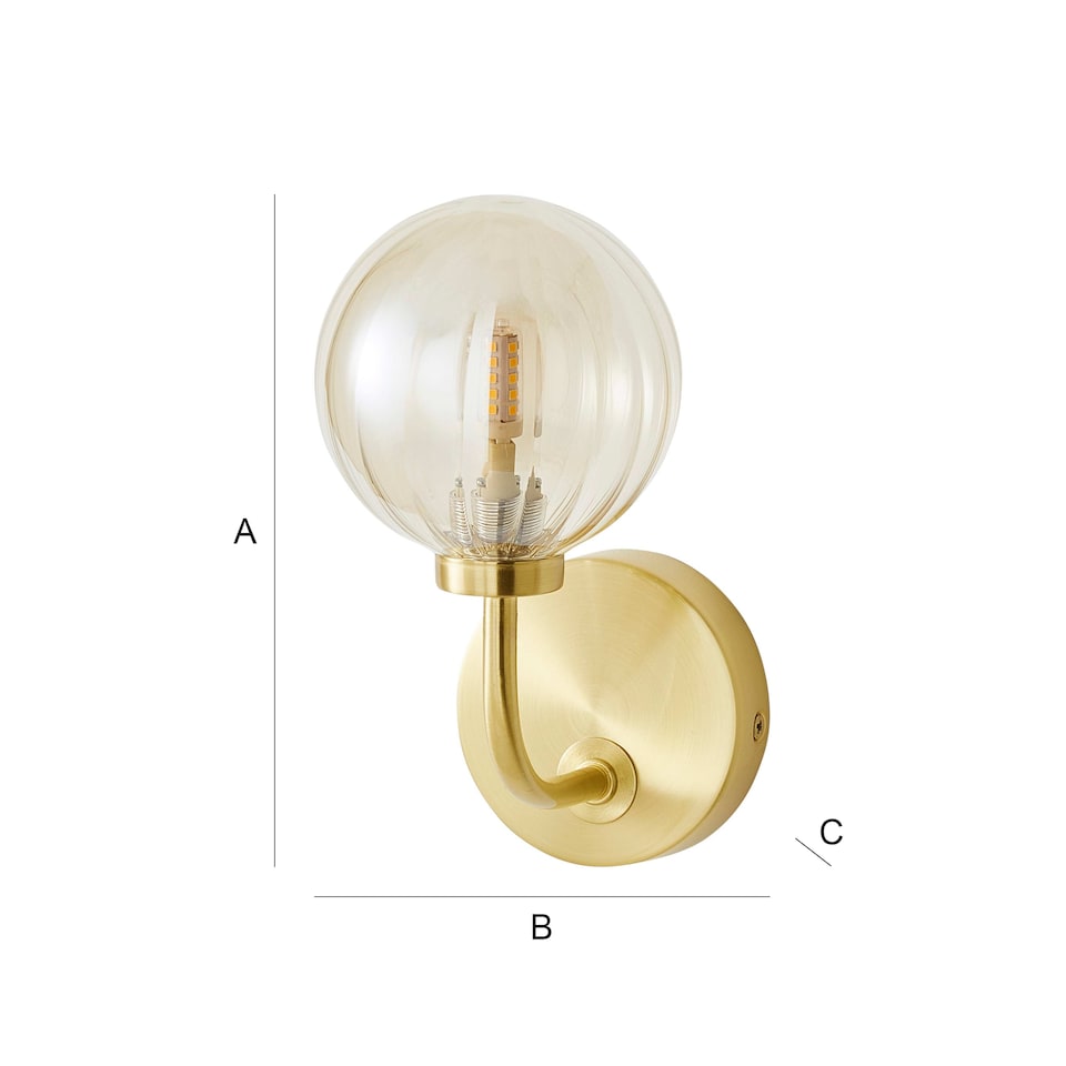 image 1 of ValueLights Chessy Ribbed Glass Shade Gold Stem Wall Light | Gold