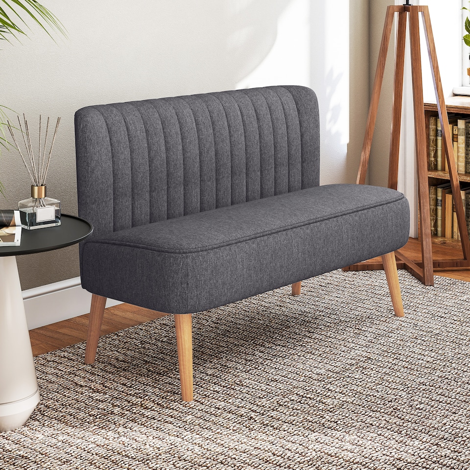 image 1 of HOMCOM Modern Linen Double Seat Sofa with Wood Frame Foam Padding Breathable Comfortable Compact Couch Home Office Dark Grey