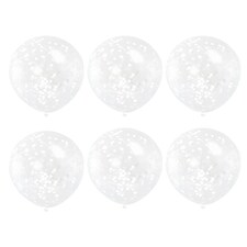 Pack of 6 Clear Latex Balloons with White Confetti 12"