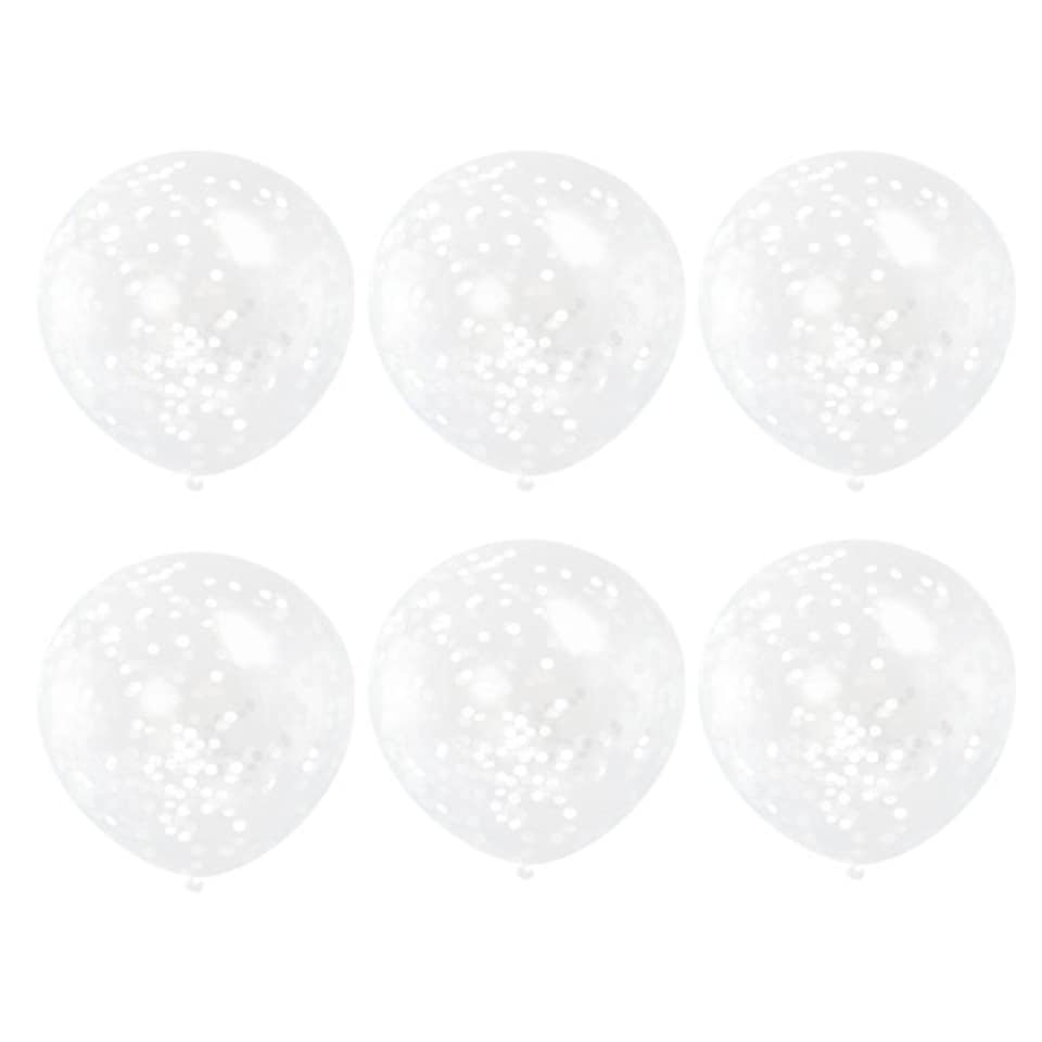 image 1 of Pack of 6 Clear Latex Balloons with White Confetti 12"