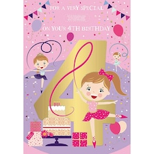 Words 'n' Wishes Personalised Age 4 Ballerina Birthday Card For Daughter Sister Granddaughter Niece Goddaughter Little Girl