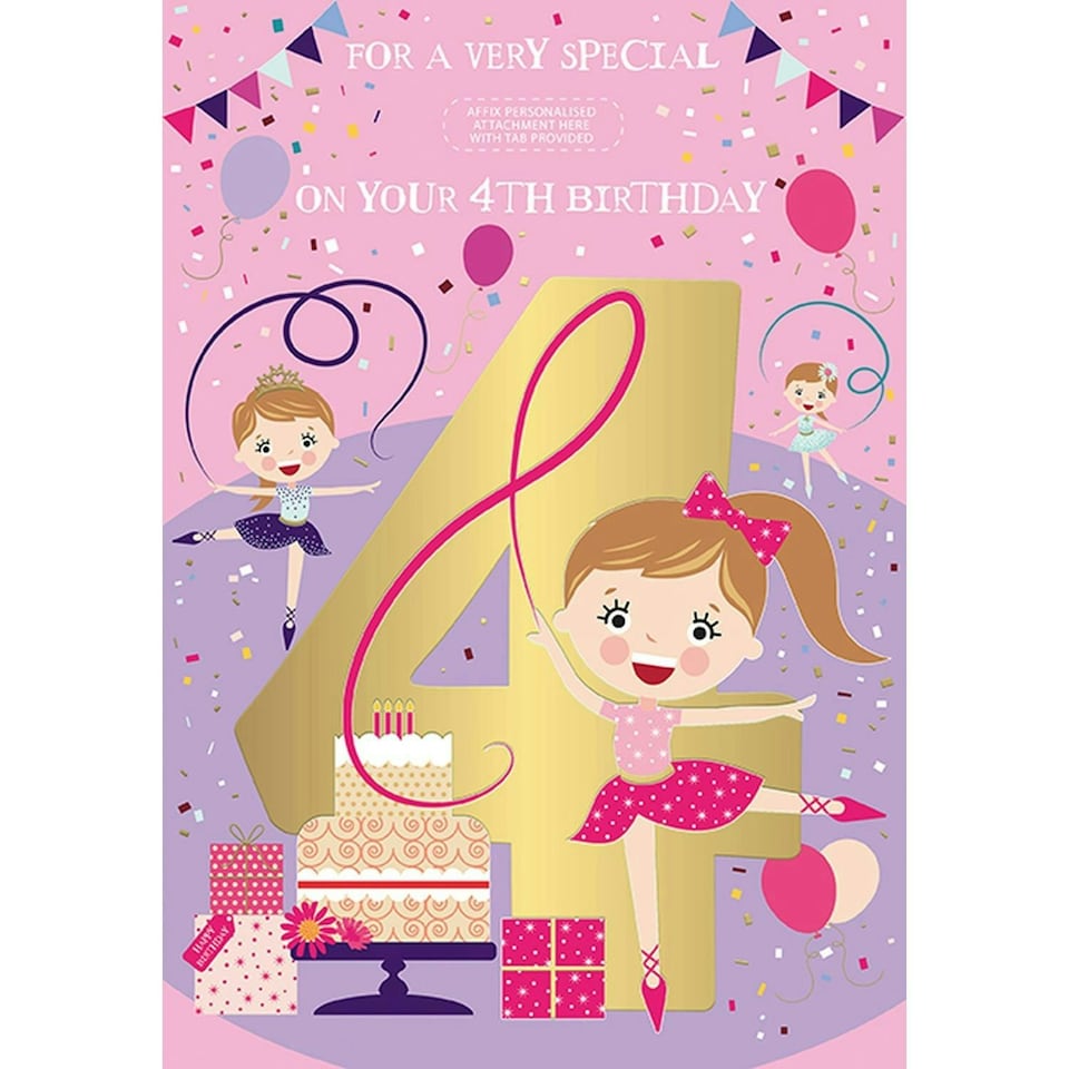 Words 'n' Wishes Personalised Age 4 Ballerina Birthday Card For Daughter Sister Granddaughter Niece Goddaughter Little Girl