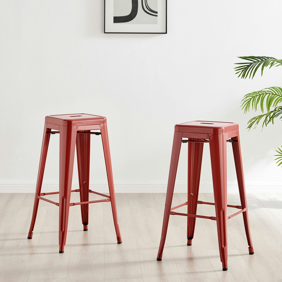 image 1 of Furniturebox 2x Colton 'Tolix' Style Red Metal Bar Stools