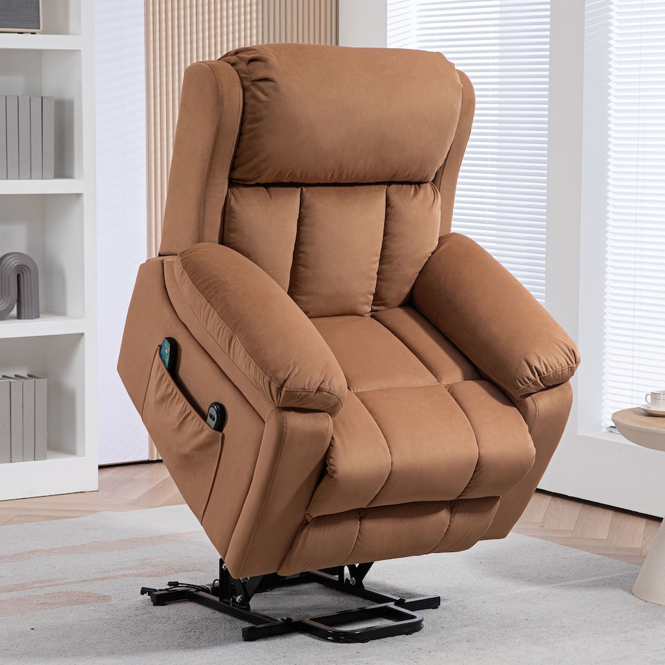 image 1 of HOMCOM Power Lift Recliner Chair with Vibration Massage and Heat, Electric Lift Chair for Elderly, Overstuffed Leathaire Riser and Reclining Armchair with Remote, Pockets, Pocket Spring, Brown | Brown