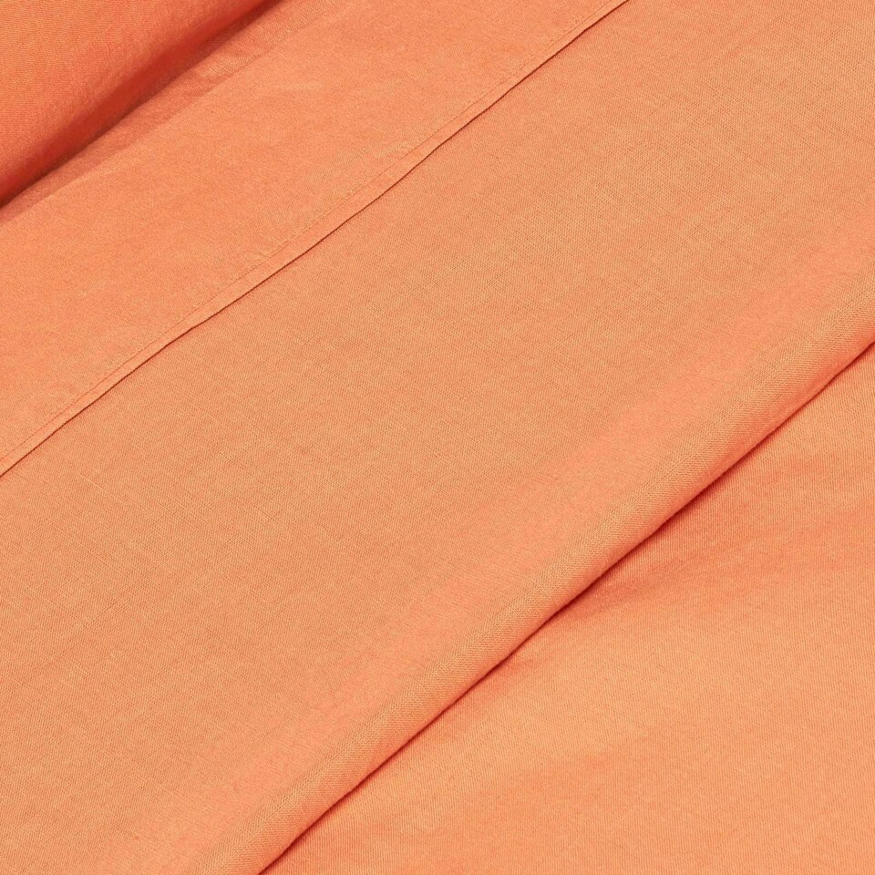 image 1 of Homescapes Burnt Orange Linen Flat Sheet, Double Orange | Double