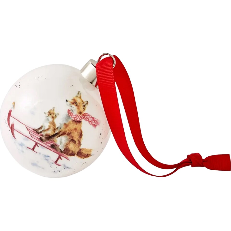 image 1 of Wrendale Designs Fox Sleigh Ride Fine Bone China Christmas Bauble