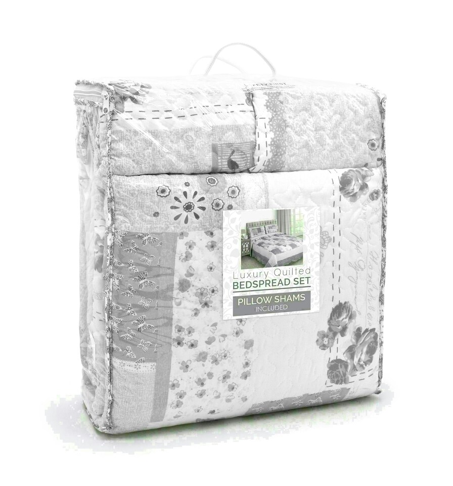 image 1 of Velosso Maya Cotton Blend Quilted Bedspread Set | Cream | Natural | Single