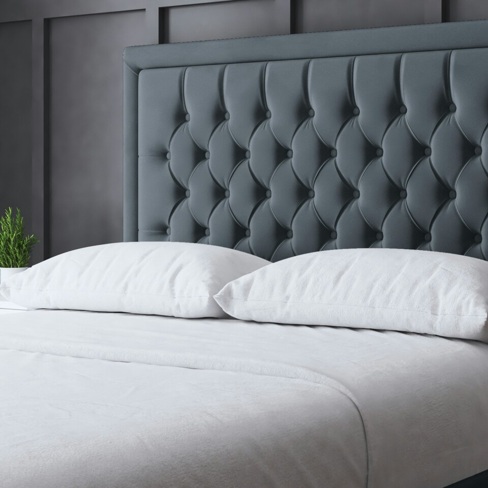 image 1 of Allegra Divan Bed with Upholstered Headboard - Grey (Steel) - Small Double / 4ft