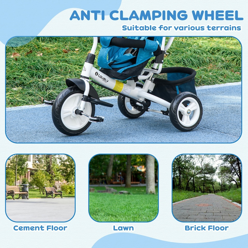 image 1 of HOMCOM 4 in 1 Kids Trike, Stroller with Parent Handle, Blue