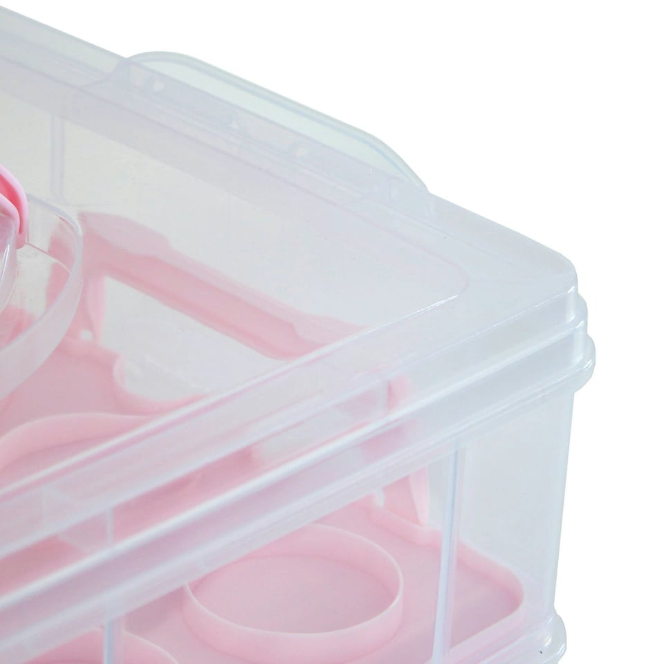 image 1 of Oypla Pink 3 Tier 36 Cupcake Plastic Carrier Holder Storage Container Pink