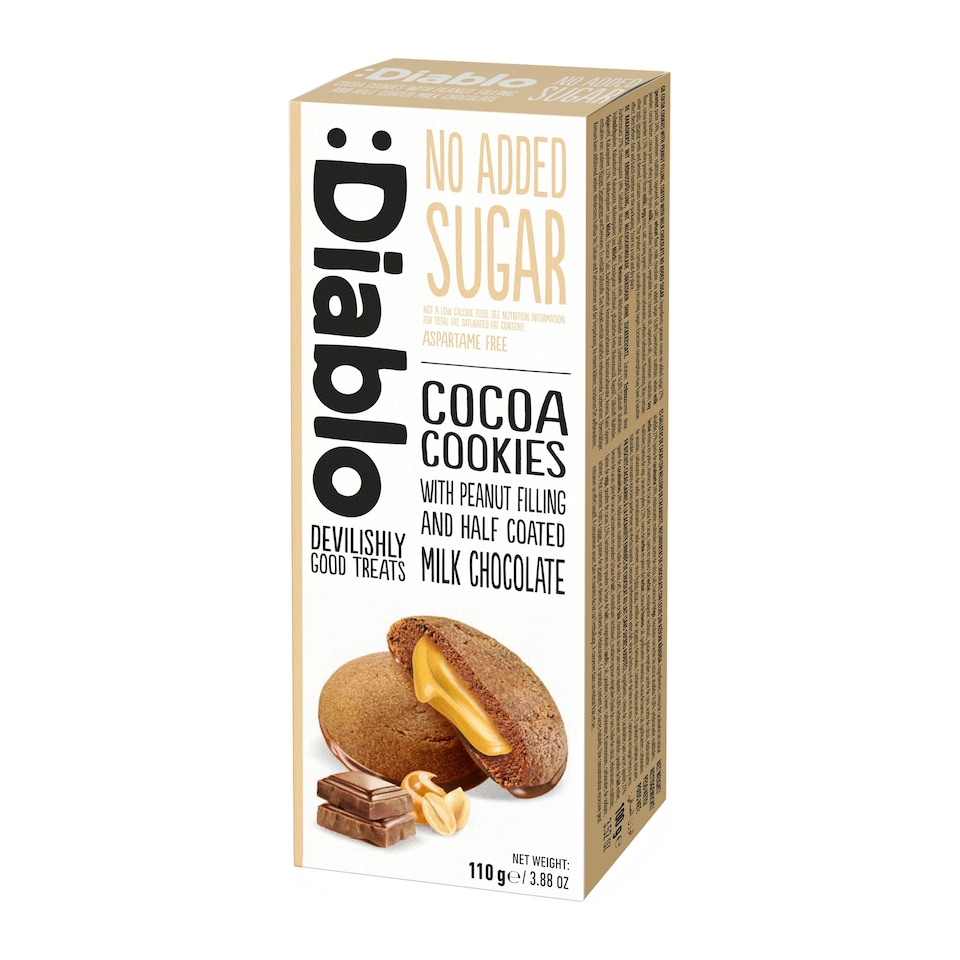 image 1 of Diablo No Added Sugar Chocolate and Peanut Cocoa Cookies 110g