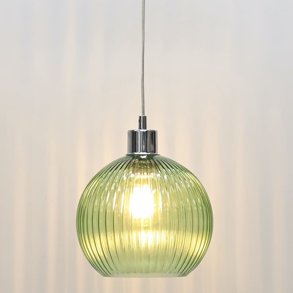 image 1 of Betchley - Green Ribbed Glass Globe Easy Fit Pendant Shade | Green | Medium | 1