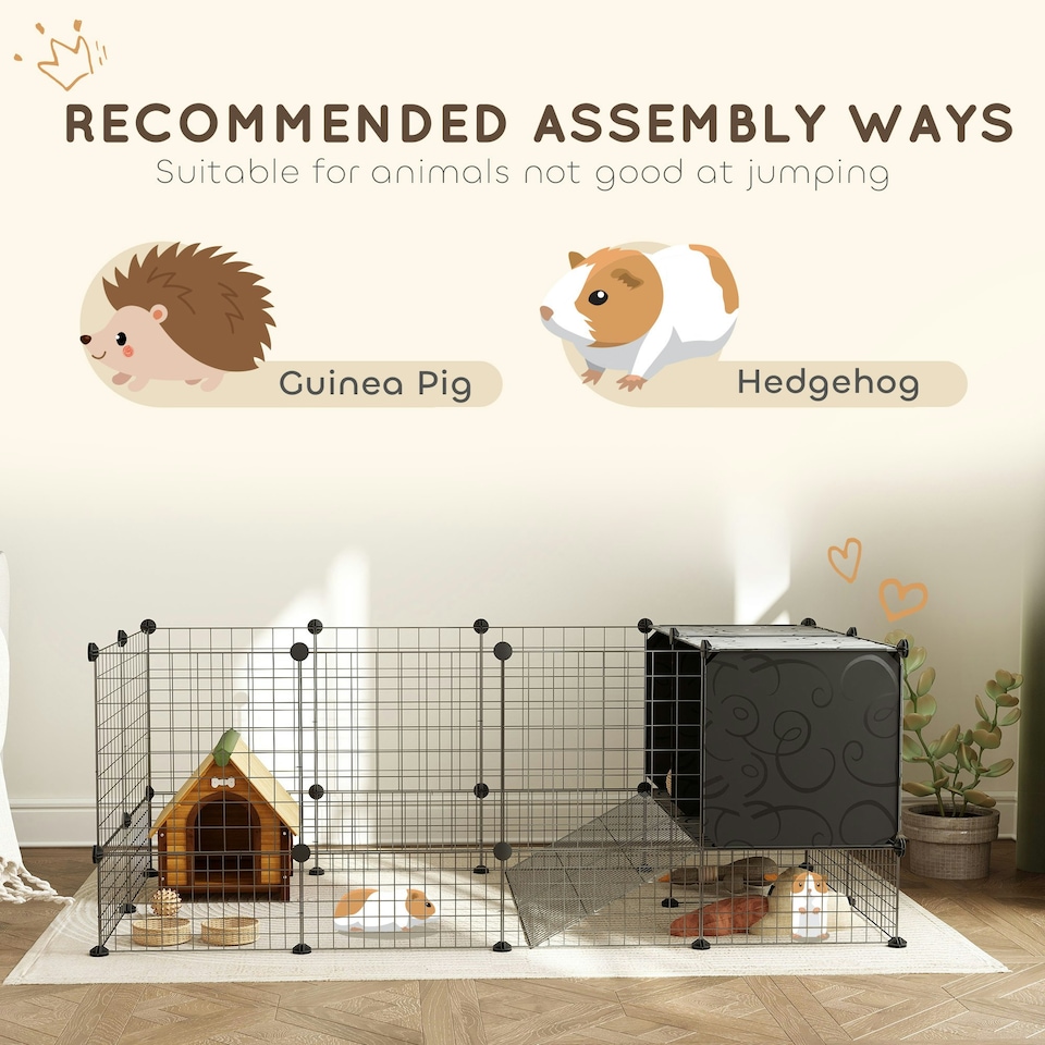 image 1 of PawHut DIY Small Animal Cage w/ Elevated Huts, for Guinea Pigs, Rabbits