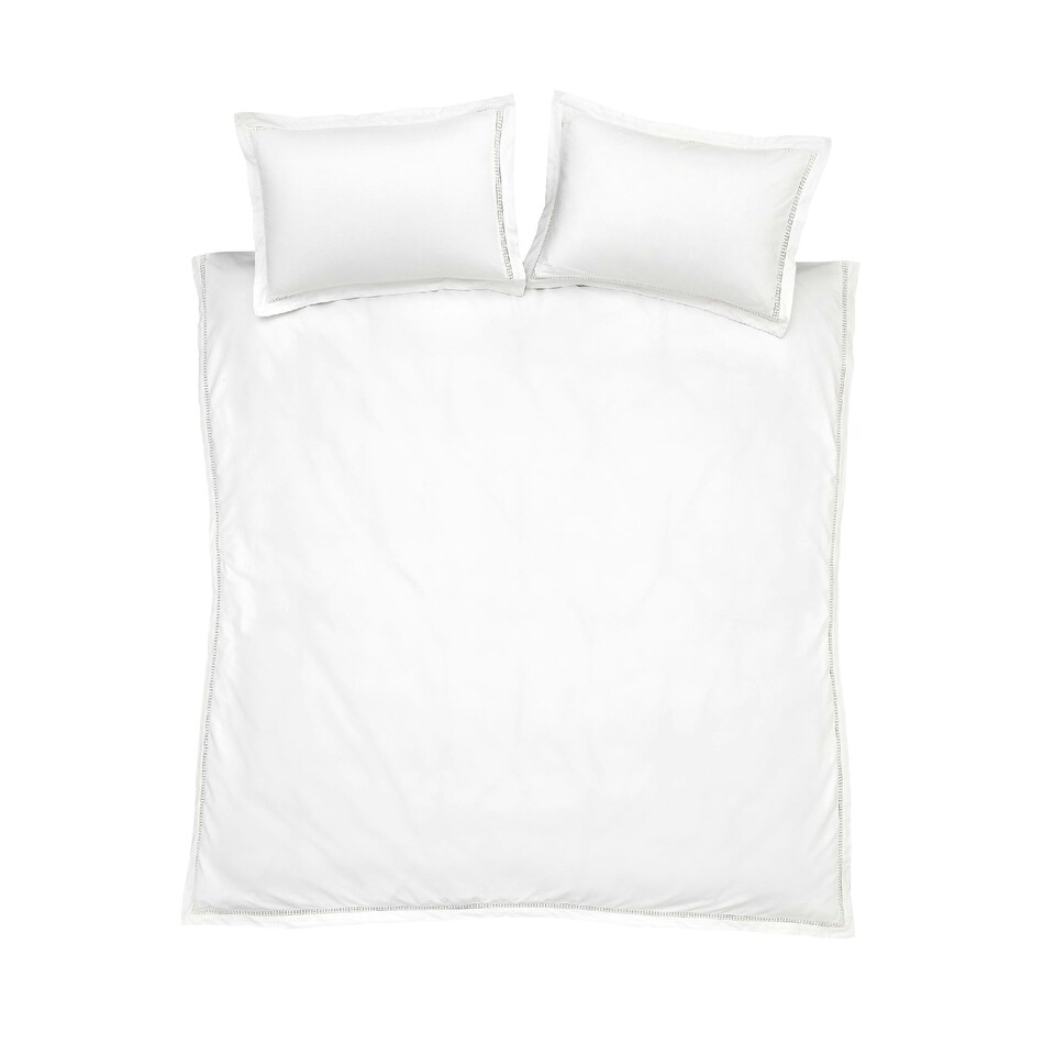 image 1 of Bianca Oxford Lace Trim 200 Thread Count Cotton Duvet Cover Set White | White | Super King