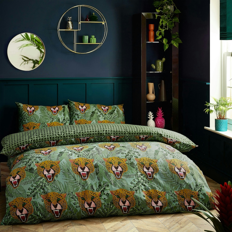 image 1 of furn. Untamed Cheetah Botanical King Duvet Cover Set
